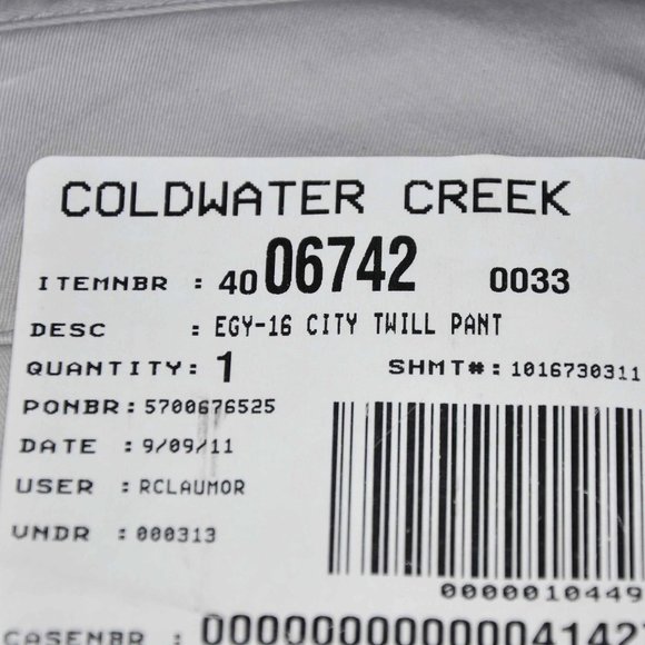 Coldwater Creek City Twill Beige Long Pants Size 16 (Unopened) - Picture 4 of 5